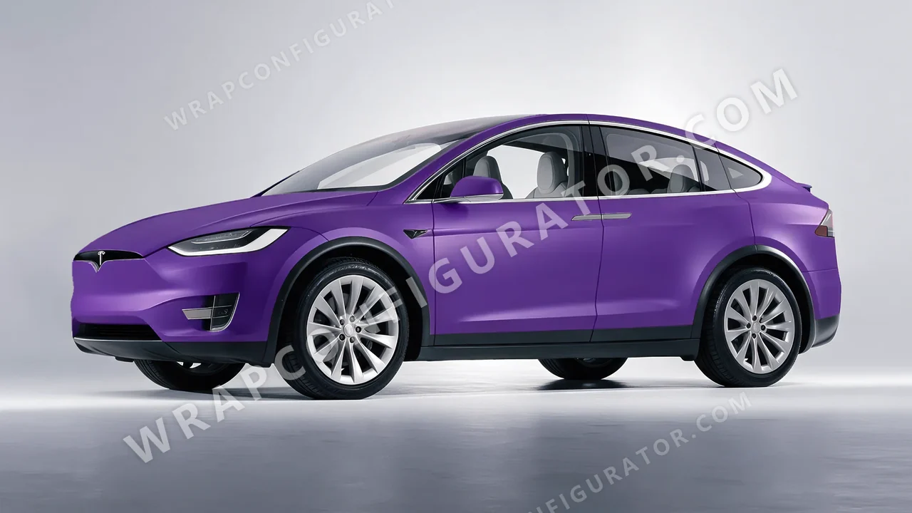 Purple Tesla Model X 2017 wrapped in KPMF Absolute Matt Royal Amethyst K75803