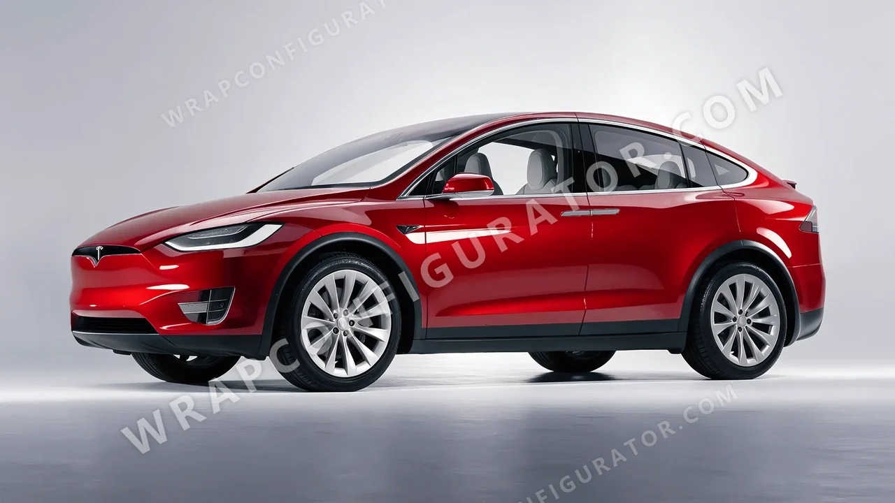 Red Tesla Model X 2017 wrapped in 3M Gloss Dragon Fire Red G363