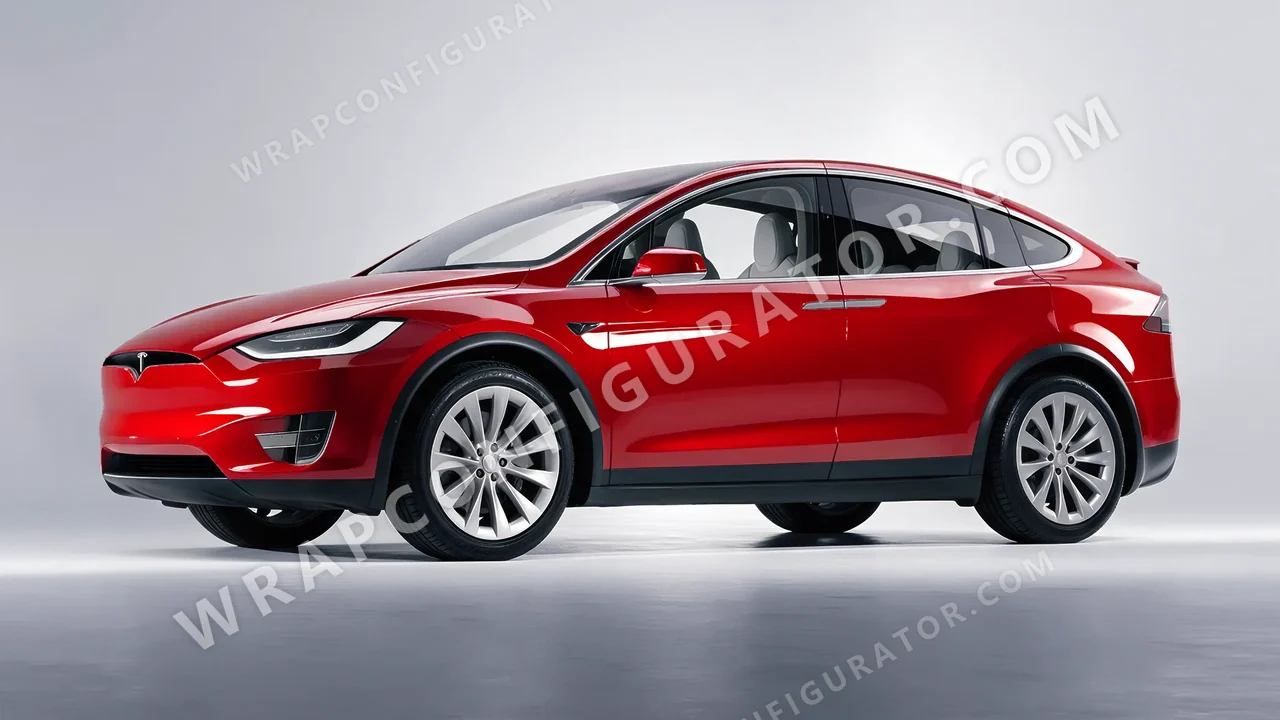 Red Tesla Model X 2017 wrapped in 3M Gloss Hot Rod Red G13