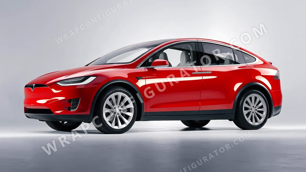 Red Tesla Model X 2017 wrapped in 3M Hot Rod Red HG13