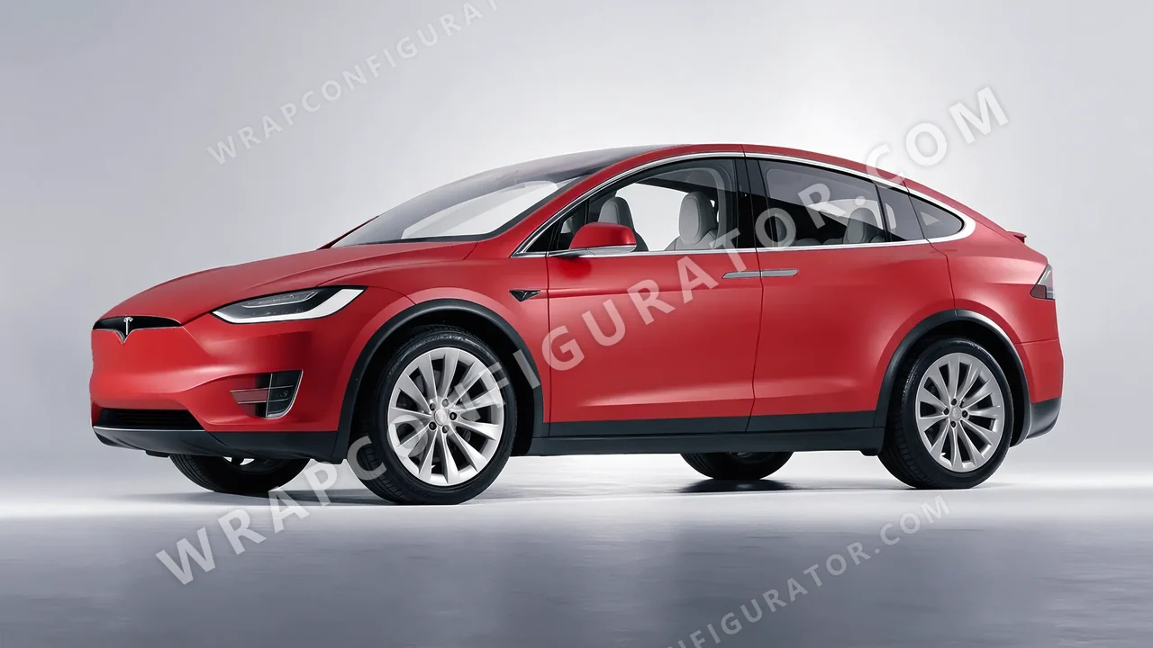 Red Tesla Model X 2017 wrapped in 3M Matte Red M13