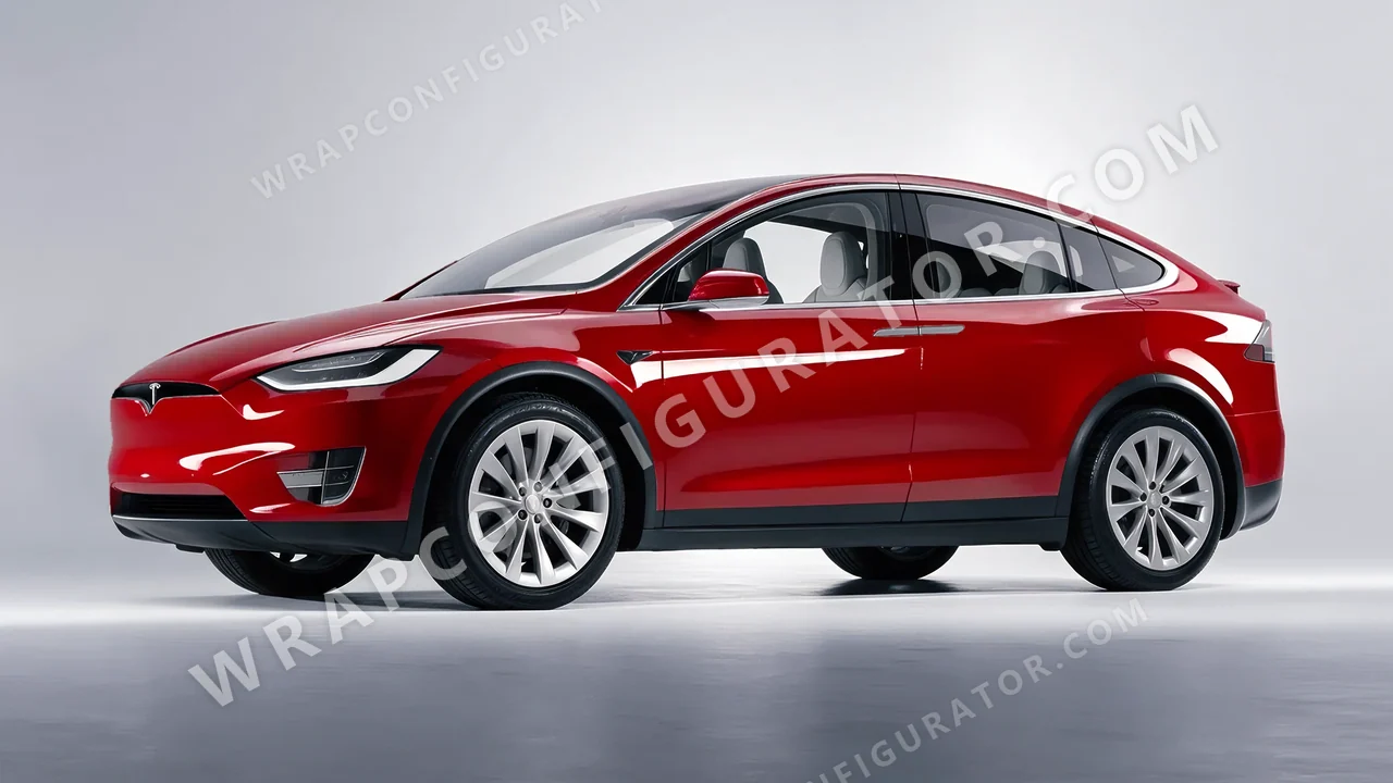 Red Tesla Model X 2017 wrapped in Avery Dennison Carmine Red SW900-436-O