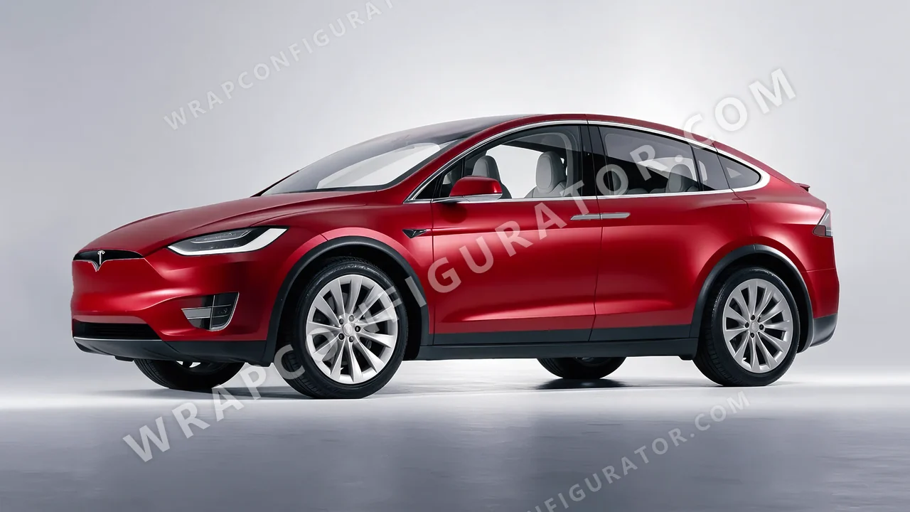 Red Tesla Model X 2017 wrapped in Avery Dennison Carmine Red SW900-438-O