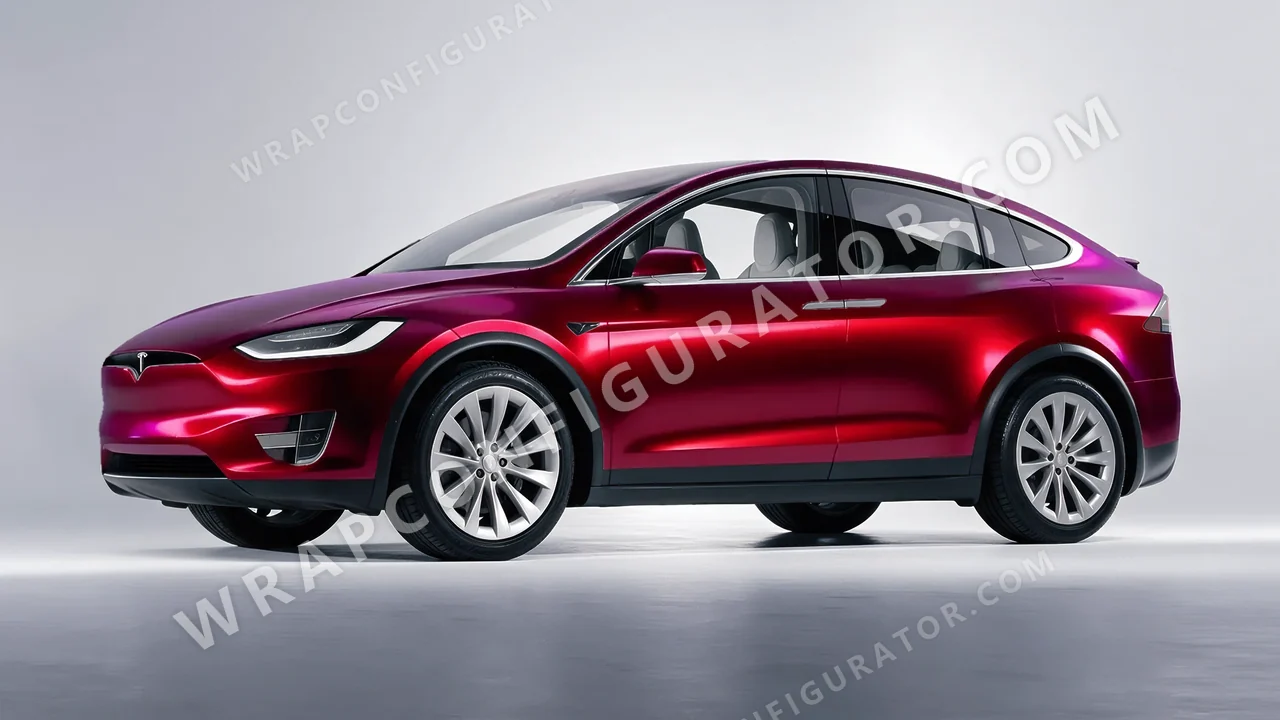 Red Tesla Model X 2017 wrapped in Colourshield PPF by HyperPro Ghost Red MSF28-P