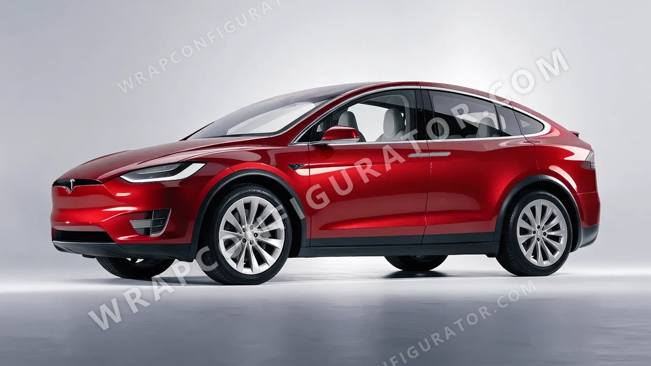 Red Tesla Model X 2017 wrapped in KPMF Vengeance Red K75403