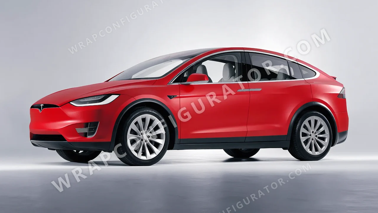 Red Tesla Model X 2017 wrapped in ORACAL Cardinal Red 970RA-028M