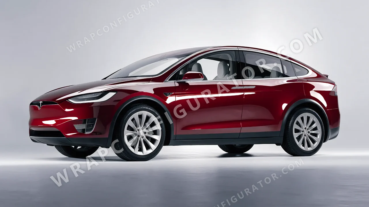 Red Tesla Model X 2017 wrapped in ORACAL Dark Red 970RA-030G