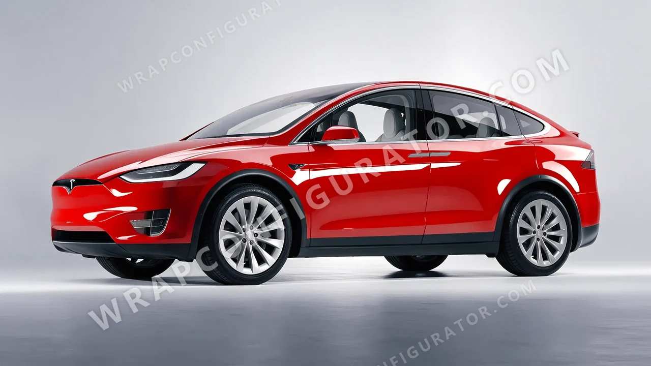 Red Tesla Model X 2017 wrapped in ORACAL Light Red 970RA-032G