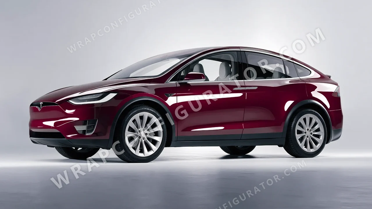 Red Tesla Model X 2017 wrapped in ORACAL Purple Red 970RA-026G