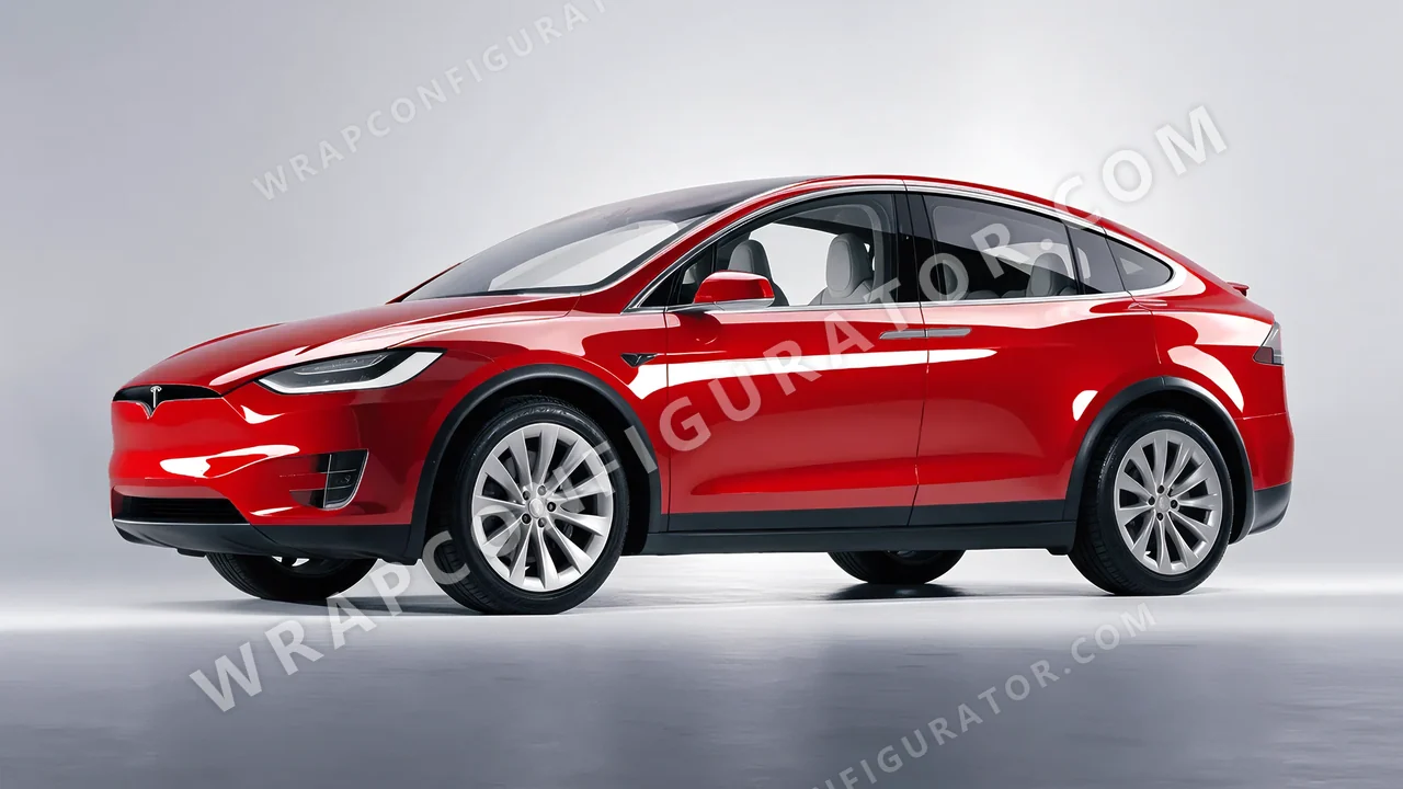 Red Tesla Model X 2017 wrapped in ORACAL Red 970RA-031G