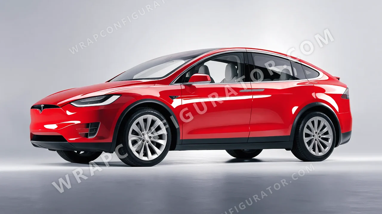 Red Tesla Model X 2017 wrapped in ORACAL Rose Hip 970RA-897G