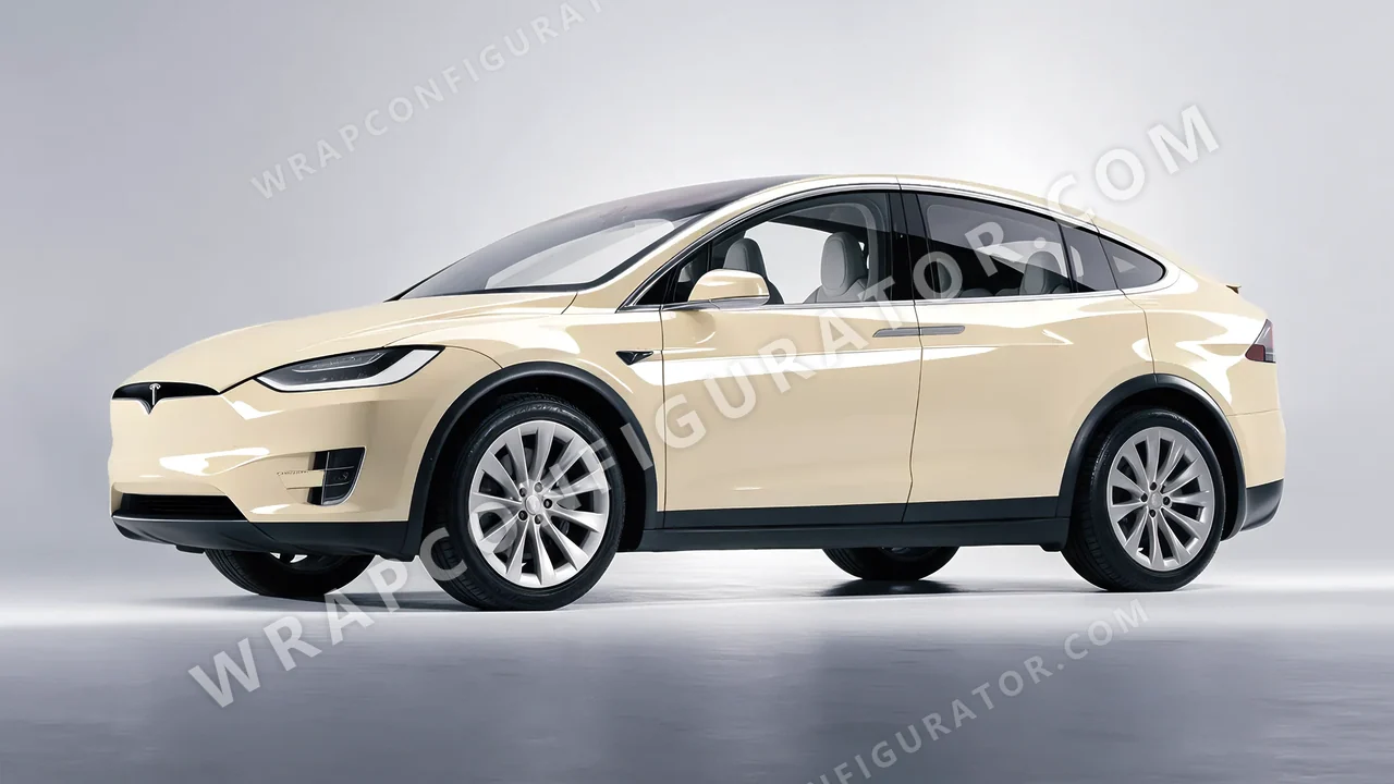 White Tesla Model X 2017 wrapped in 3M Gloss Light Ivory G79
