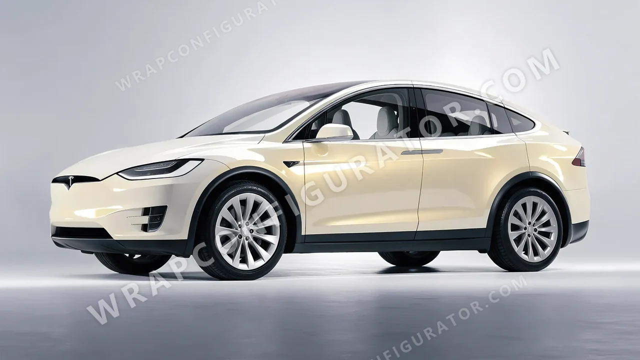 White Tesla Model X 2017 wrapped in 3M Gloss White Gold Sparkle GP240