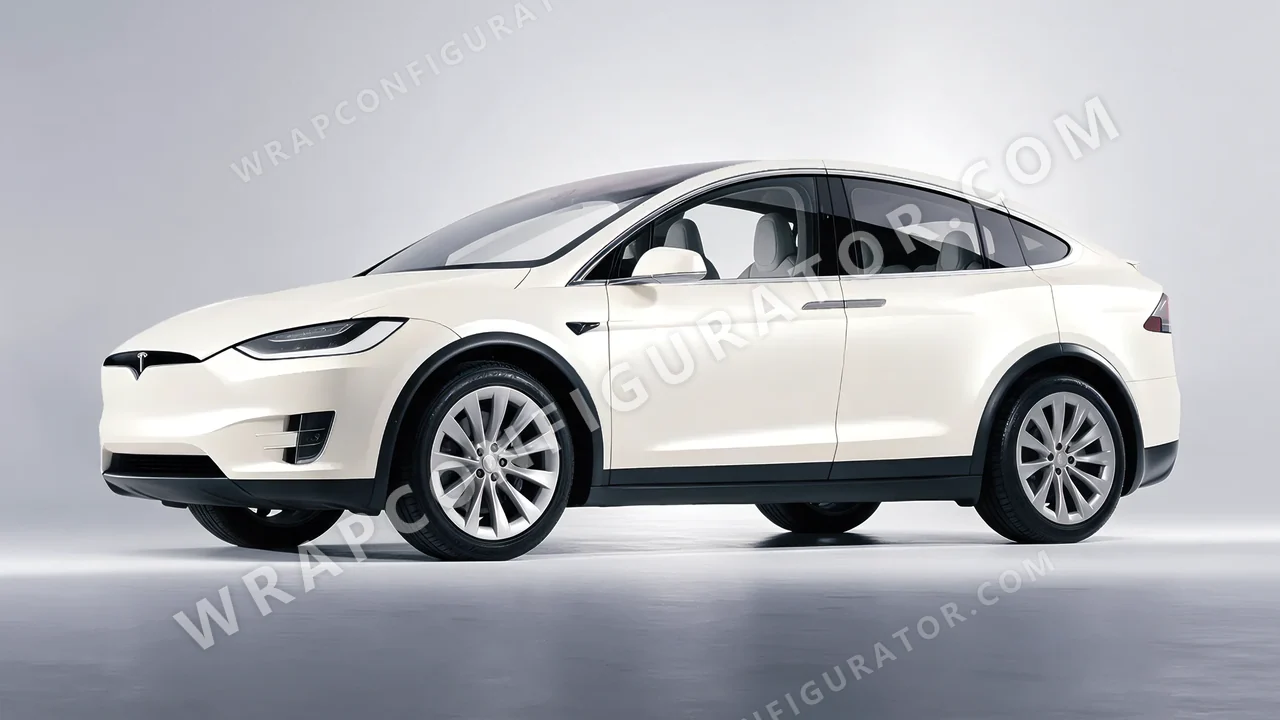 White Tesla Model X 2017 wrapped in 3M Satin Pearl White SP10