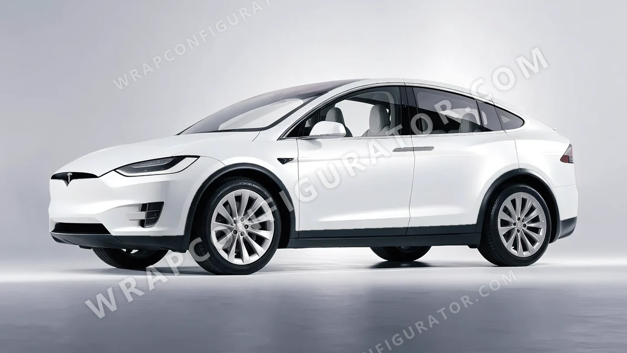 White Tesla Model X 2017 wrapped in 3M Satin White Aluminum S120