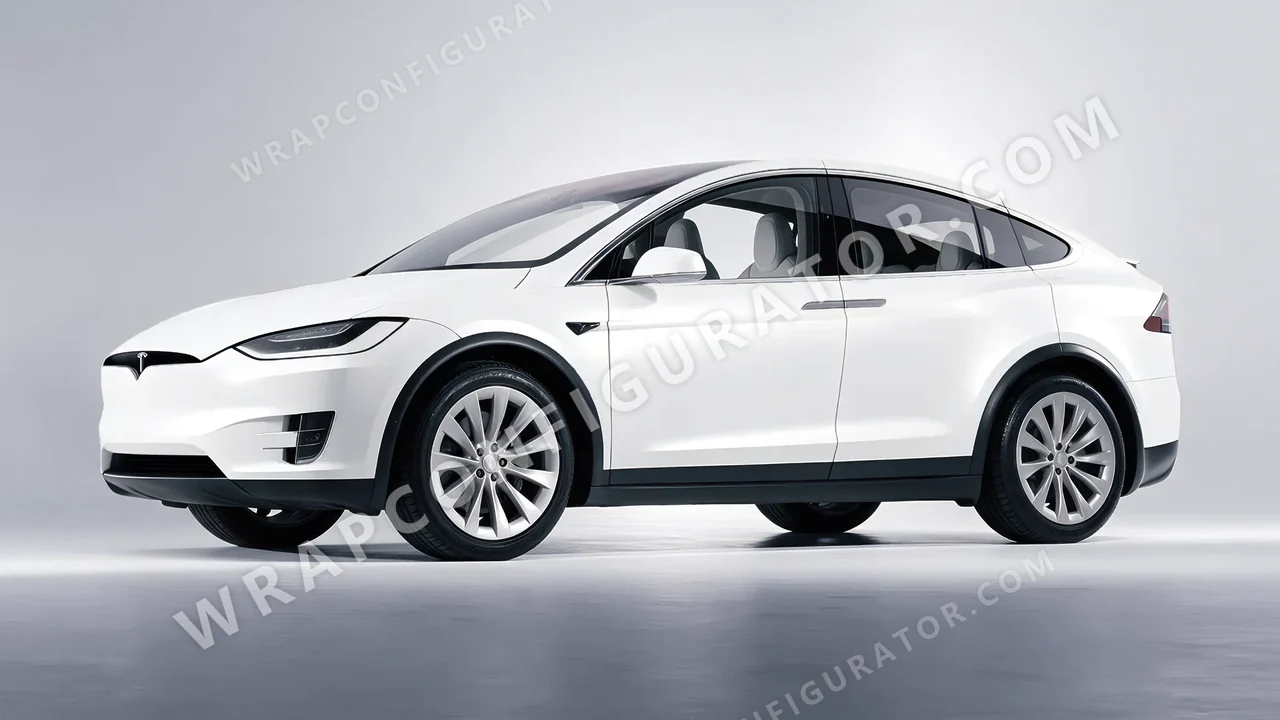 White Tesla Model X 2017 wrapped in 3M Satin White S10