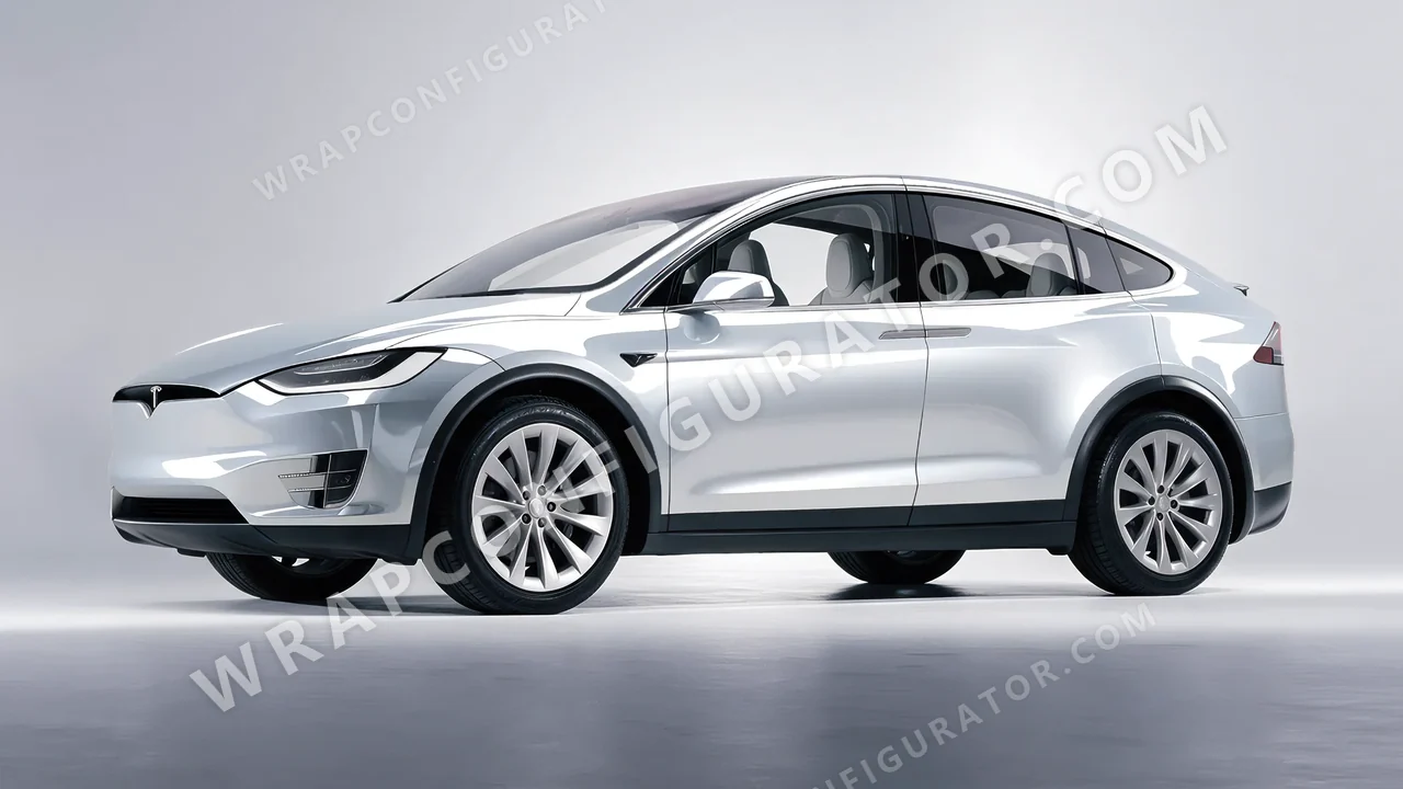 White Tesla Model X 2017 wrapped in 3M White Aluminum HG120