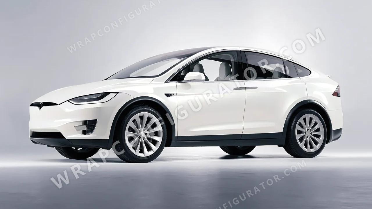White Tesla Model X 2017 wrapped in Avery Dennison Gloss Pearl White Snow SW900-110-S