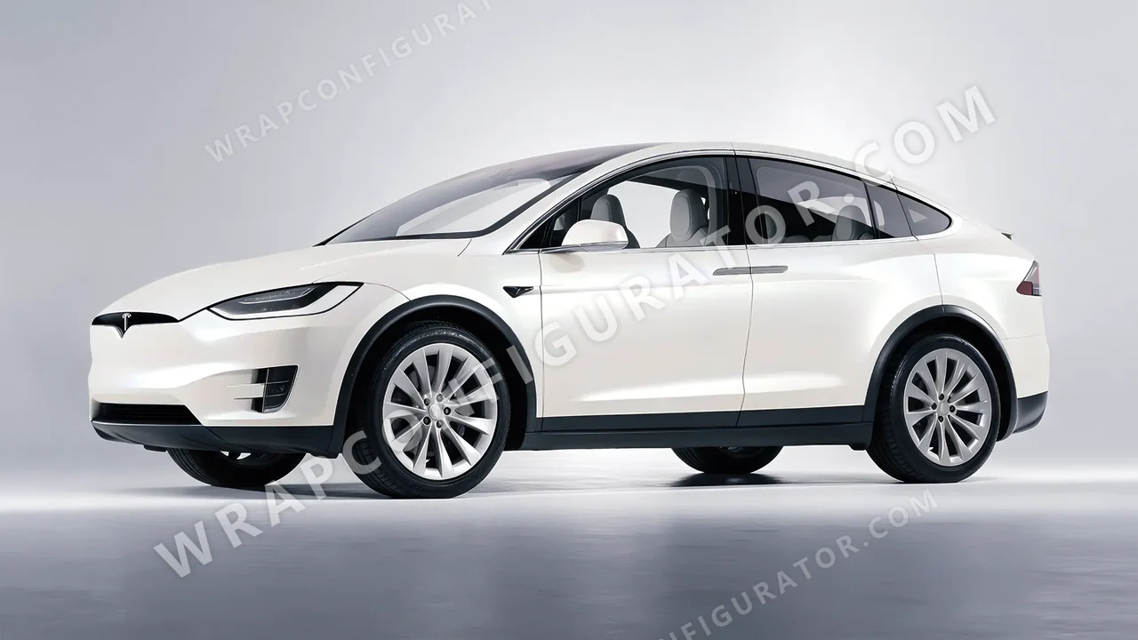 White Tesla Model X 2017 wrapped in Avery Dennison Satin White Pearl SW900-117-S