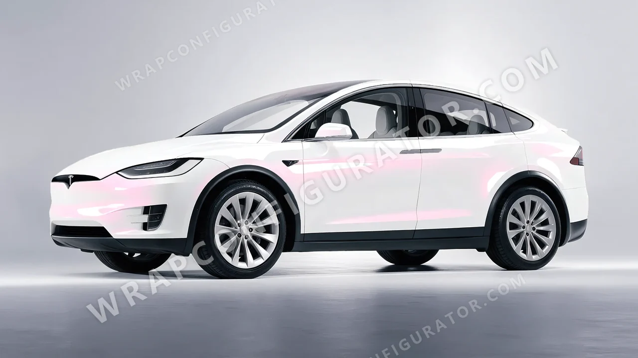 White Tesla Model X 2017 wrapped in Colourshield PPF by HyperPro White/Pink SF001G-P