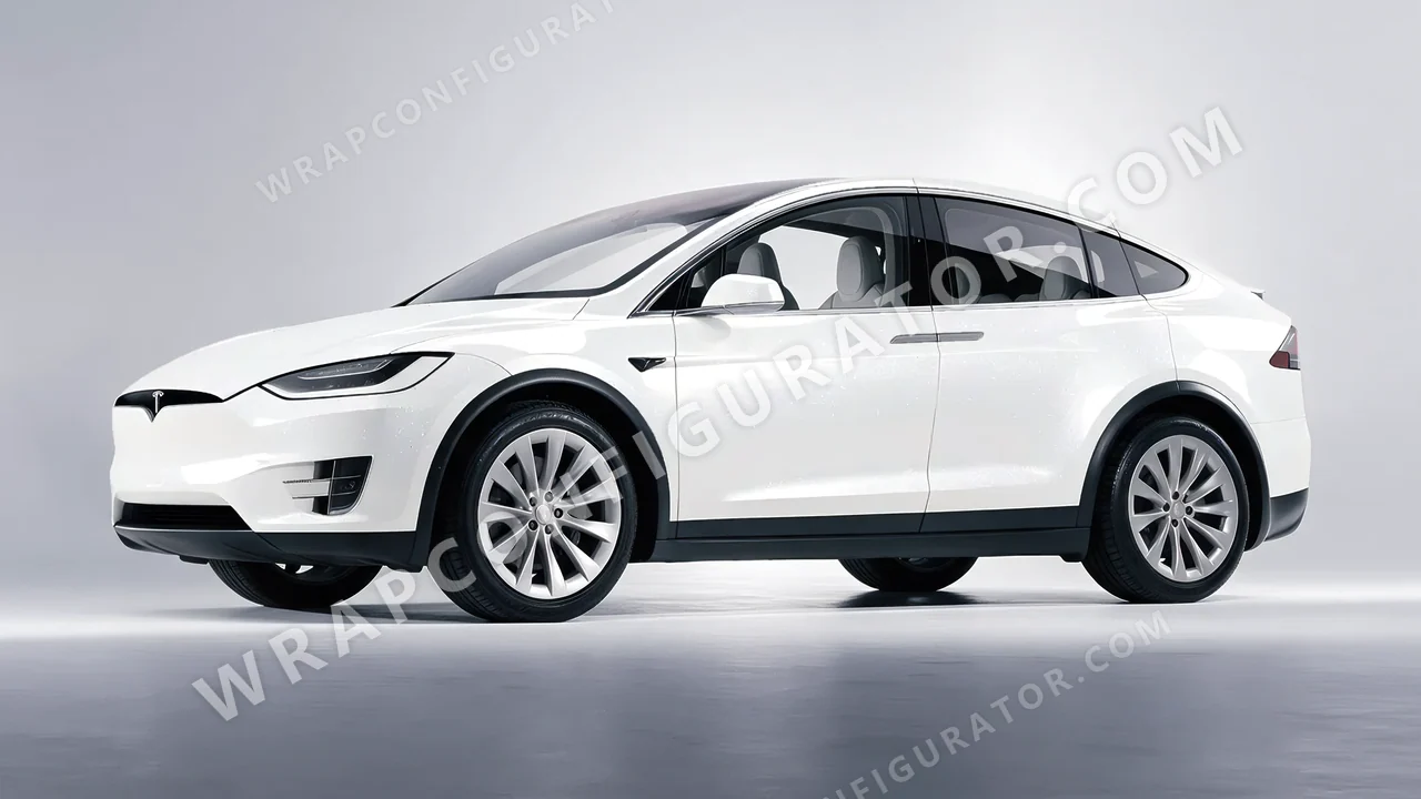 White Tesla Model X 2017 wrapped in Inozetek Dynamic PPF Moon White DPPF903
