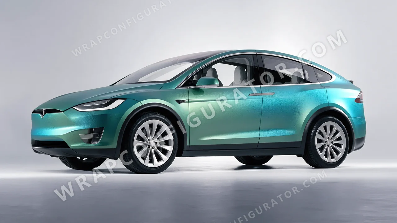 White Tesla Model X 2017 wrapped in KPMF Arctic Borealis K75509