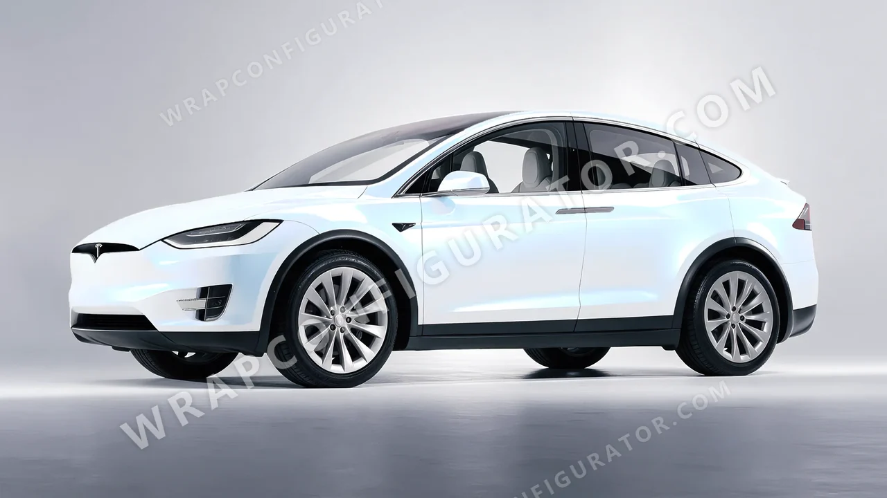 White Tesla Model X 2017 wrapped in KPMF Blue White Pearlescent K75484