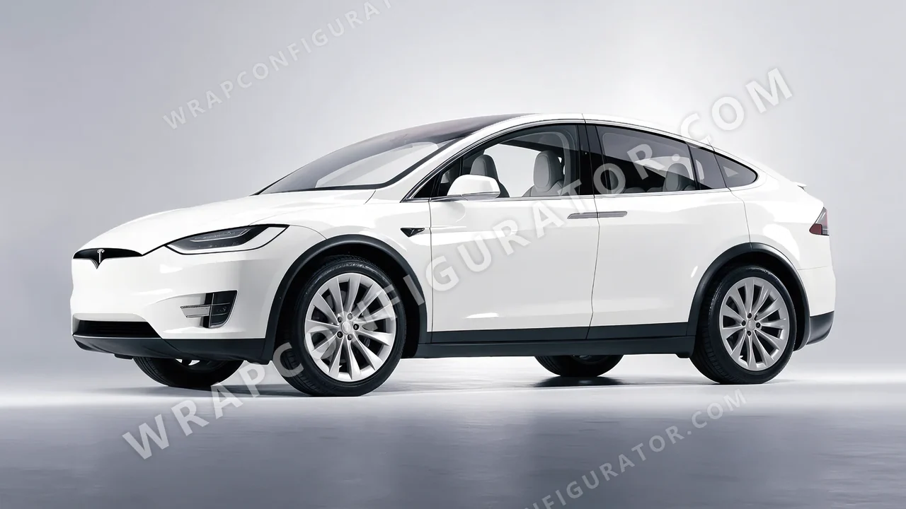 White Tesla Model X 2017 wrapped in KPMF Chalk White K75411