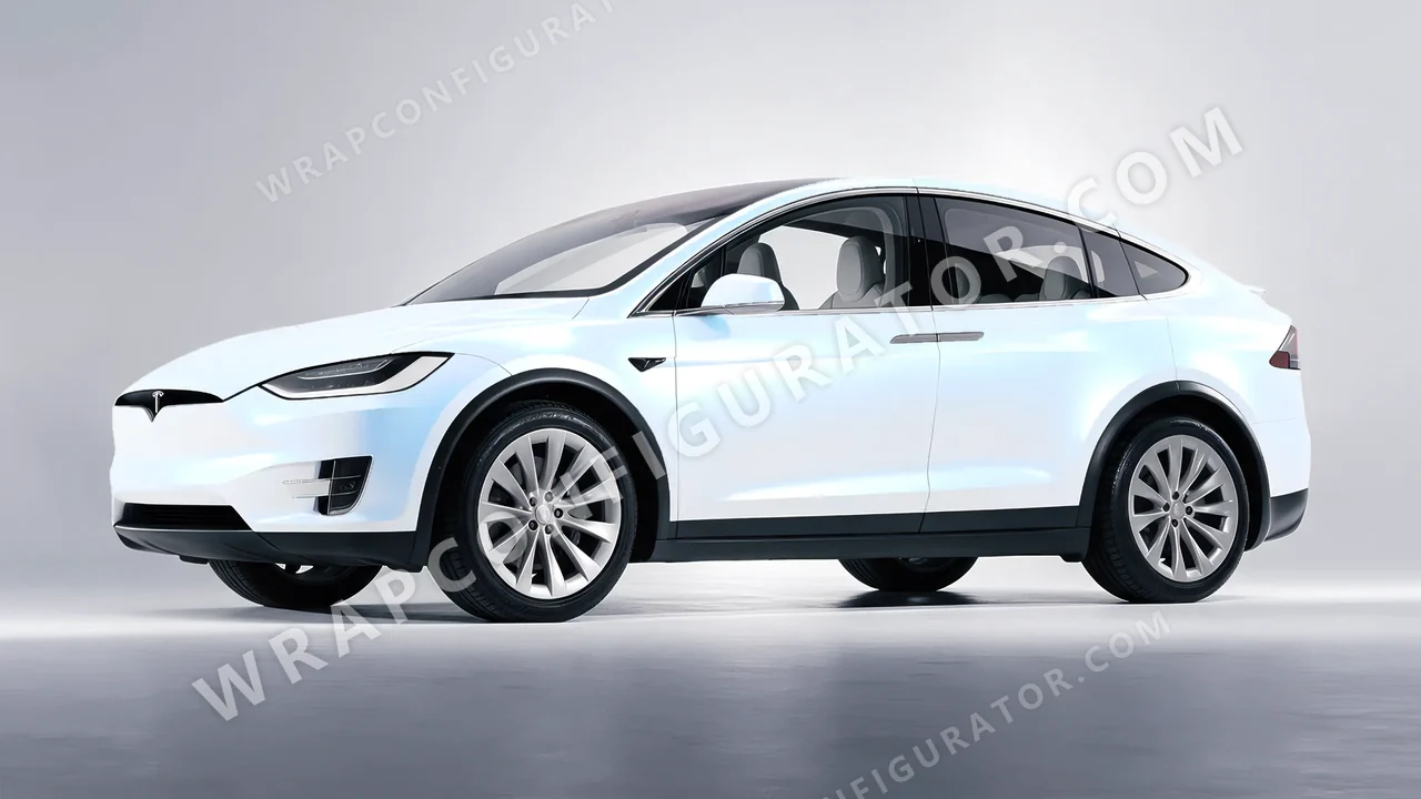 White Tesla Model X 2017 wrapped in KPMF Matt Blue White Pearlescent K75584