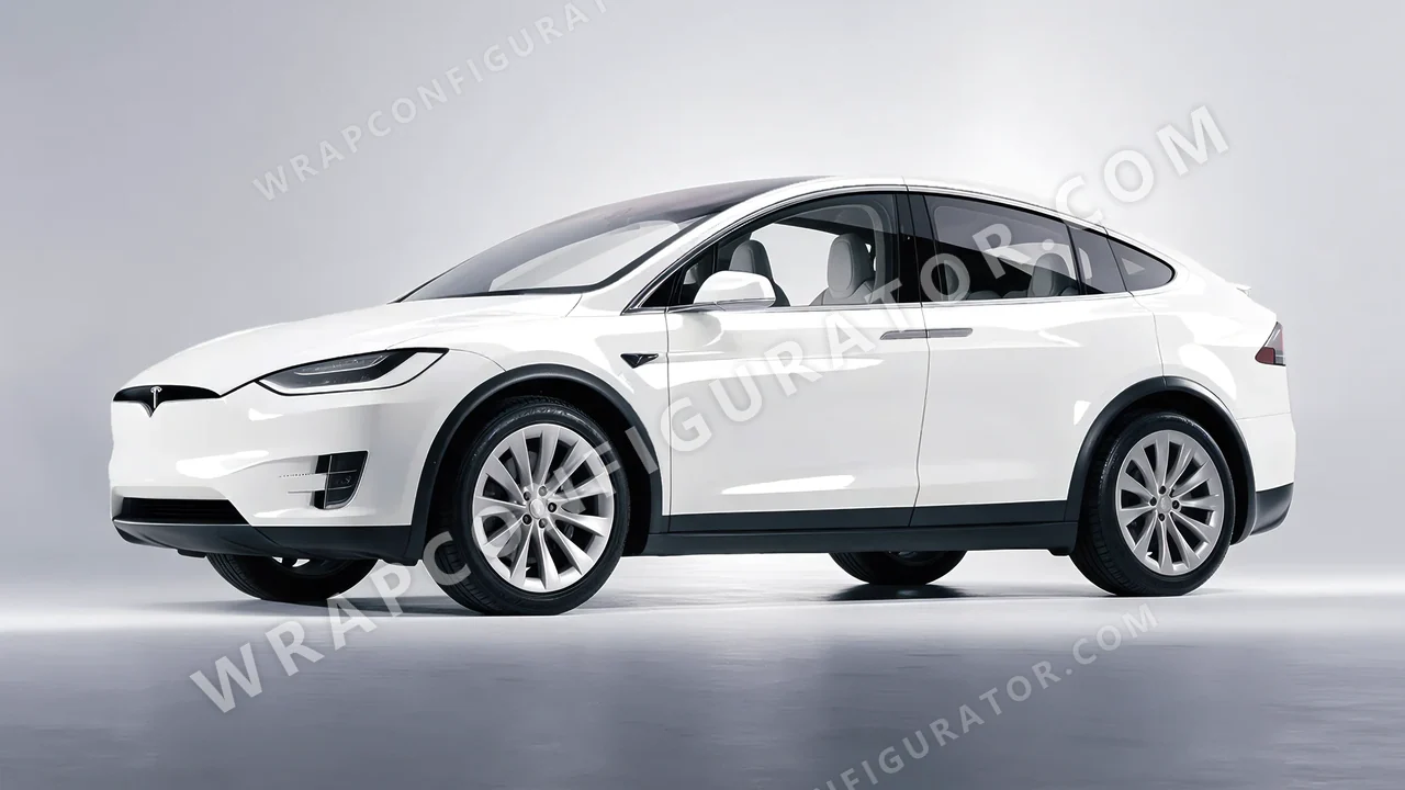 White Tesla Model X 2017 wrapped in KPMF Perfect White K75444