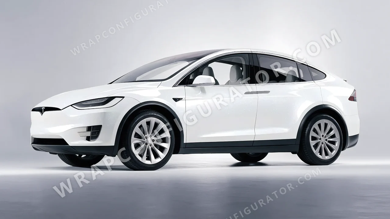 White Tesla Model X 2017 wrapped in ORACAL Crystal White 970RA-945G