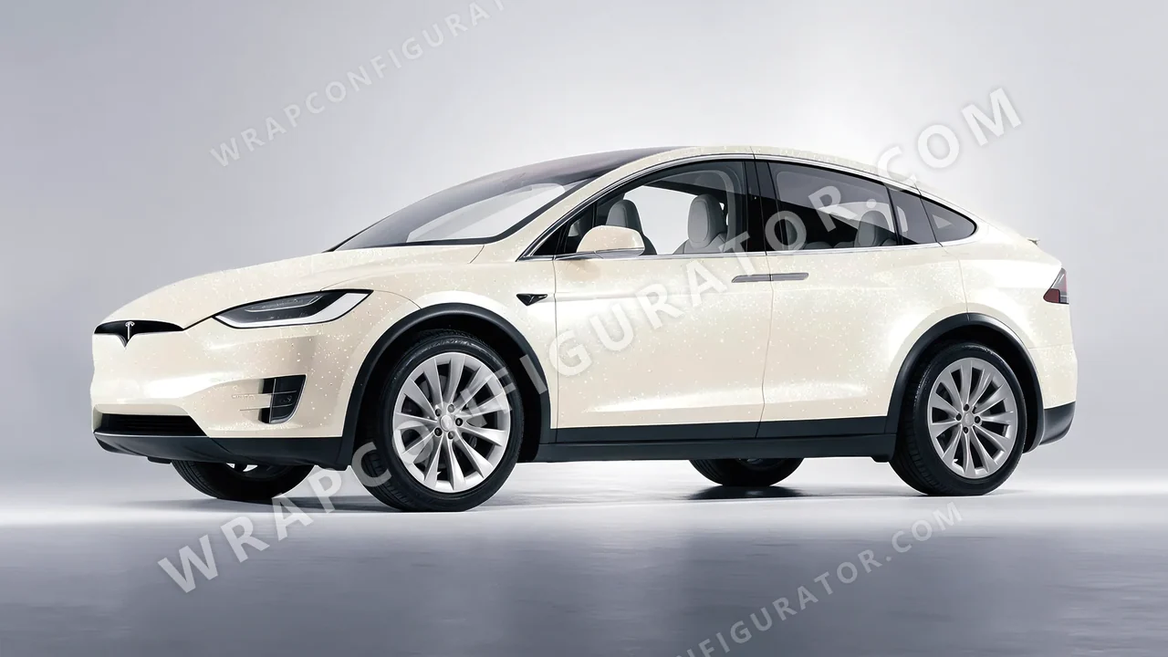 White Tesla Model X 2017 wrapped in ORACAL Nacre 970RA-946G