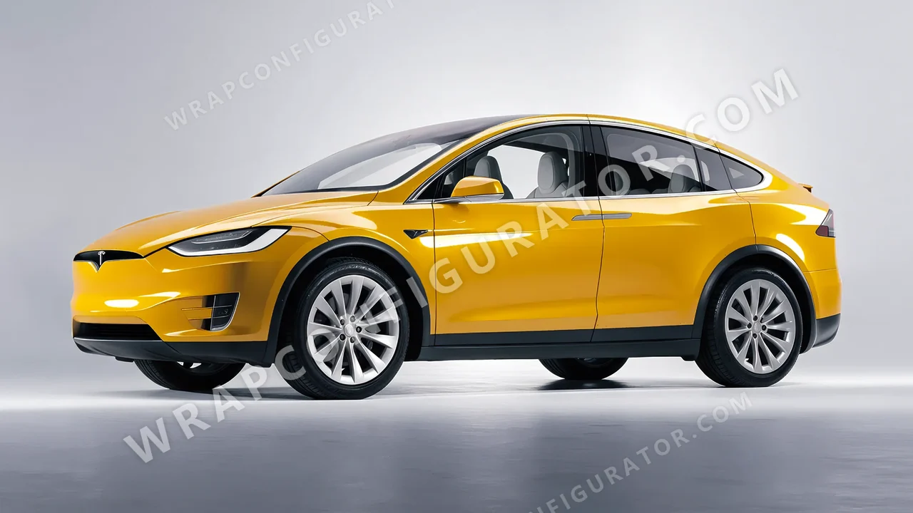 Yellow Tesla Model X 2017 wrapped in 3M Gloss Sunflower G25