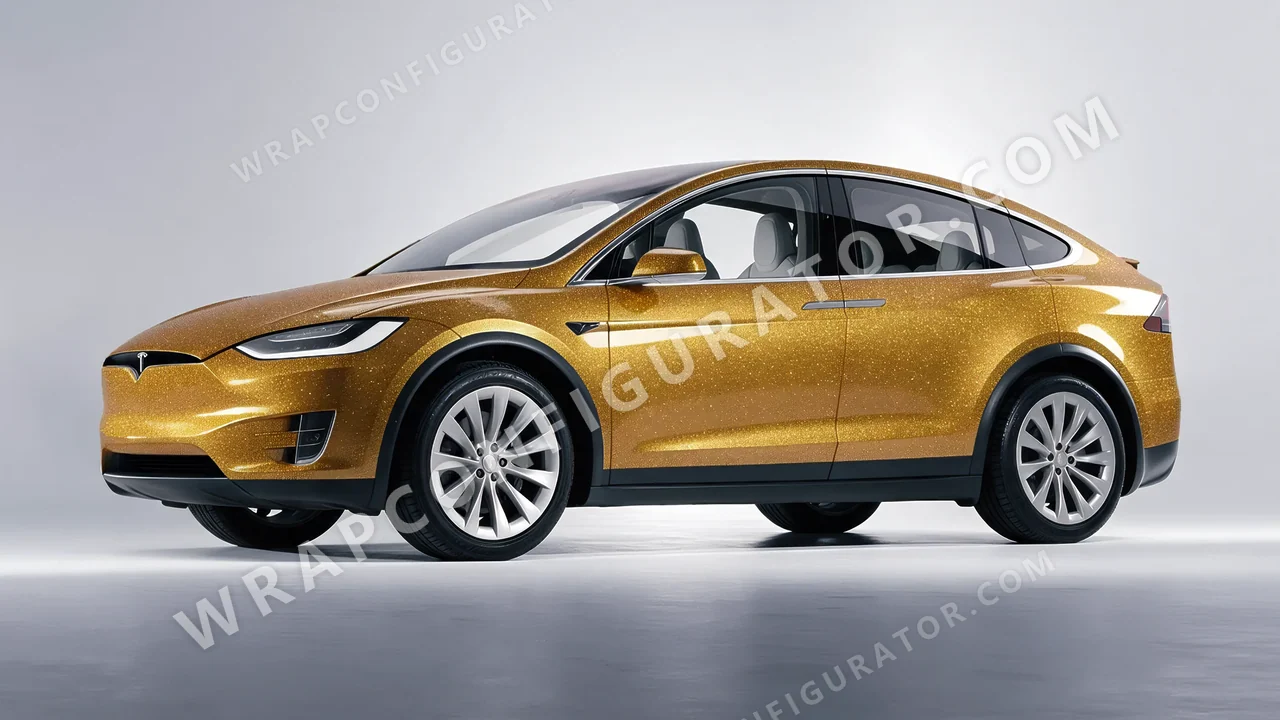 Yellow Tesla Model X 2017 wrapped in Avery Dennison Amber SW900-221-D