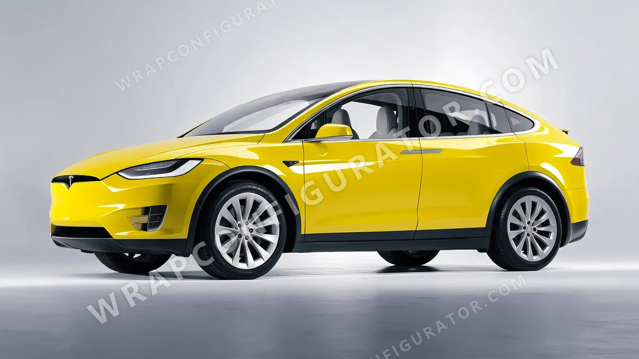 Yellow Tesla Model X 2017 wrapped in Avery Dennison Ambulance Yellow SW900-236-O
