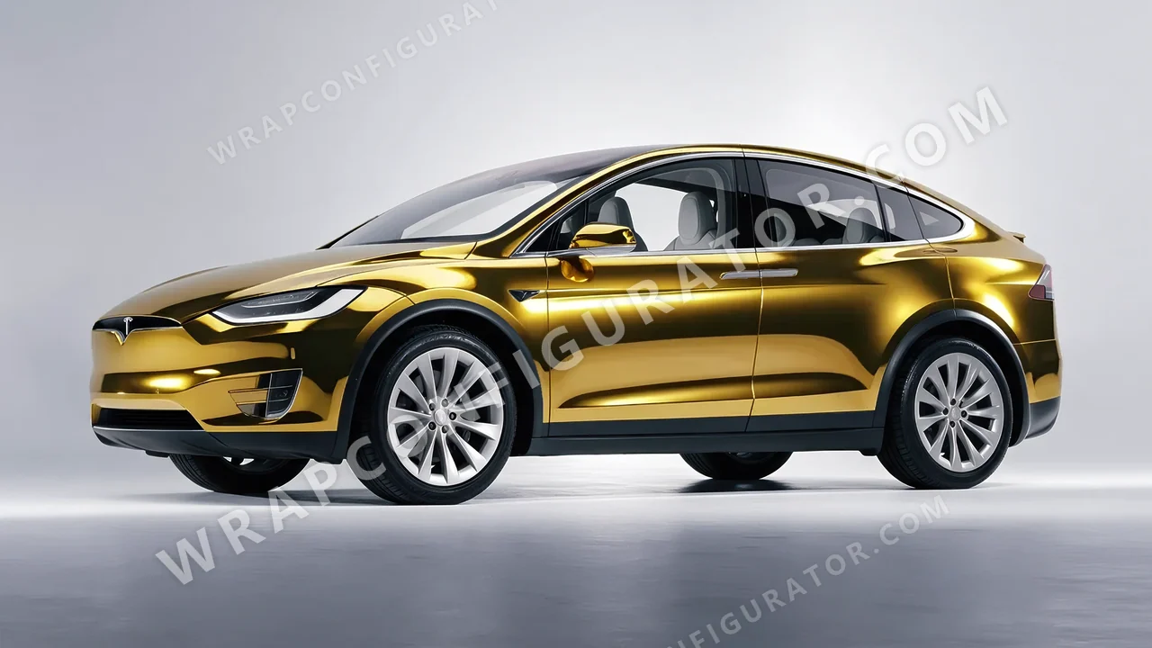 Yellow Tesla Model X 2017 wrapped in Avery Dennison Gold SF100-604-S