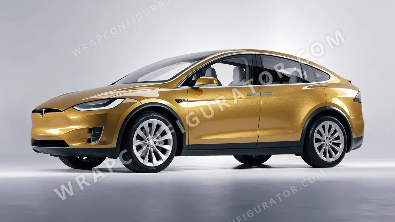 Yellow Tesla Model X 2017 wrapped in Avery Dennison Gold SW900-215-M