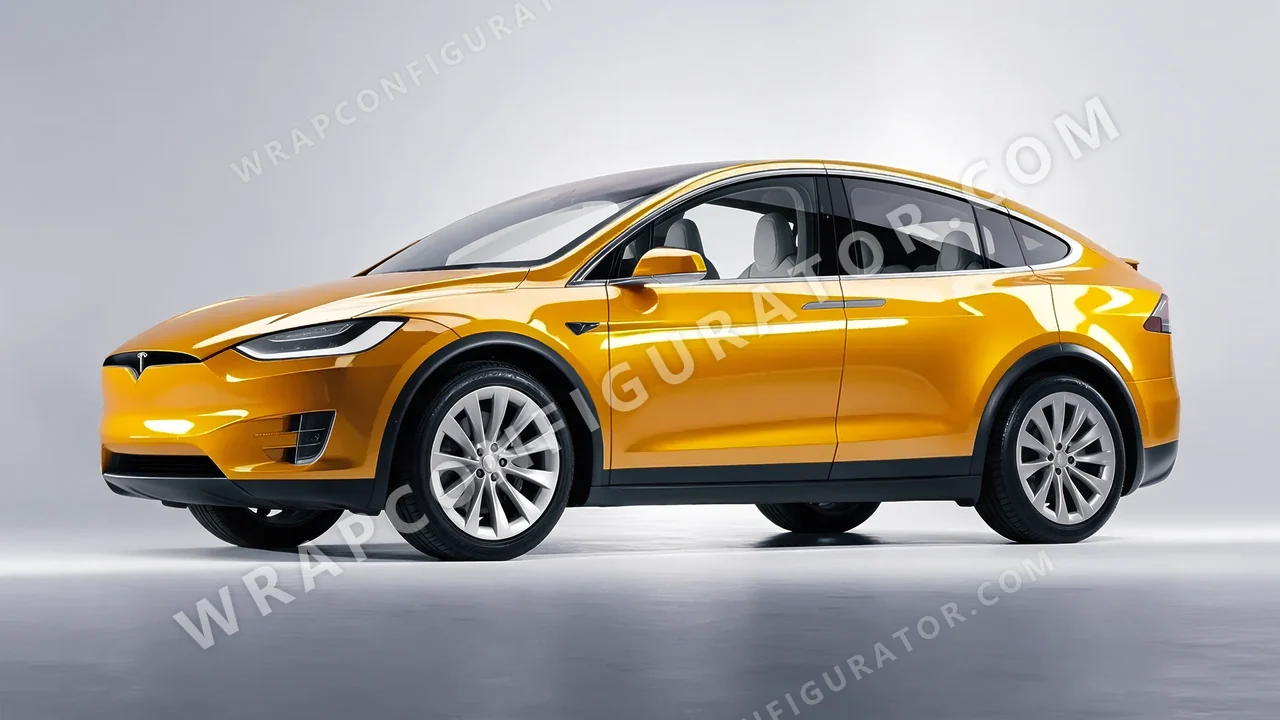 Yellow Tesla Model X 2017 wrapped in Colourshield PPF by HyperPro Amber Yellow HGF78-P