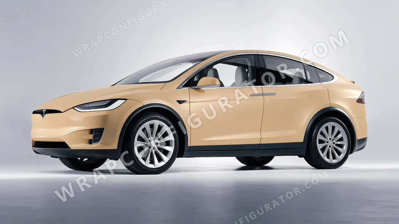 Yellow Tesla Model X 2017 wrapped in Colourshield PPF by HyperPro AMG Desert Yellow SMF53-P