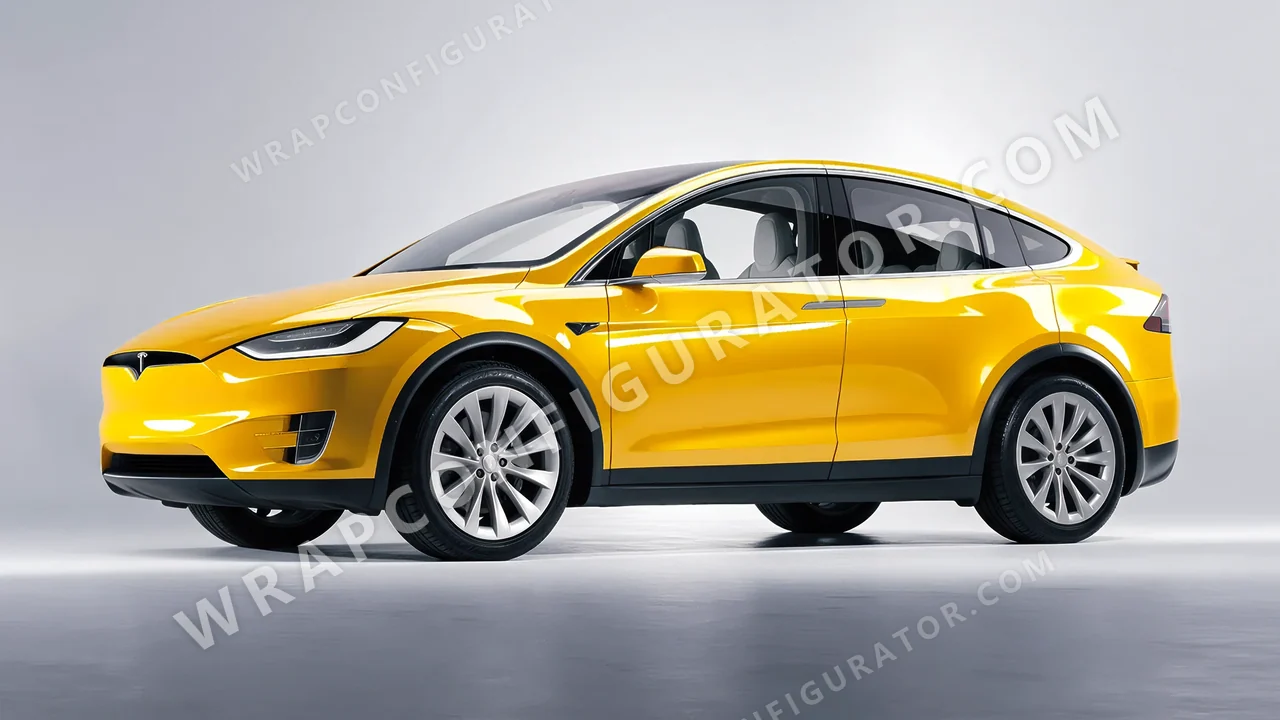 Yellow Tesla Model X 2017 wrapped in Colourshield PPF by HyperPro Dark Yellow HGF14-P