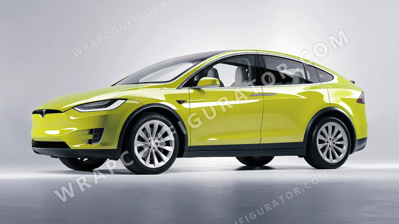 Yellow Tesla Model X 2017 wrapped in Colourshield PPF by HyperPro Fluorescein Yellow HGF67-P