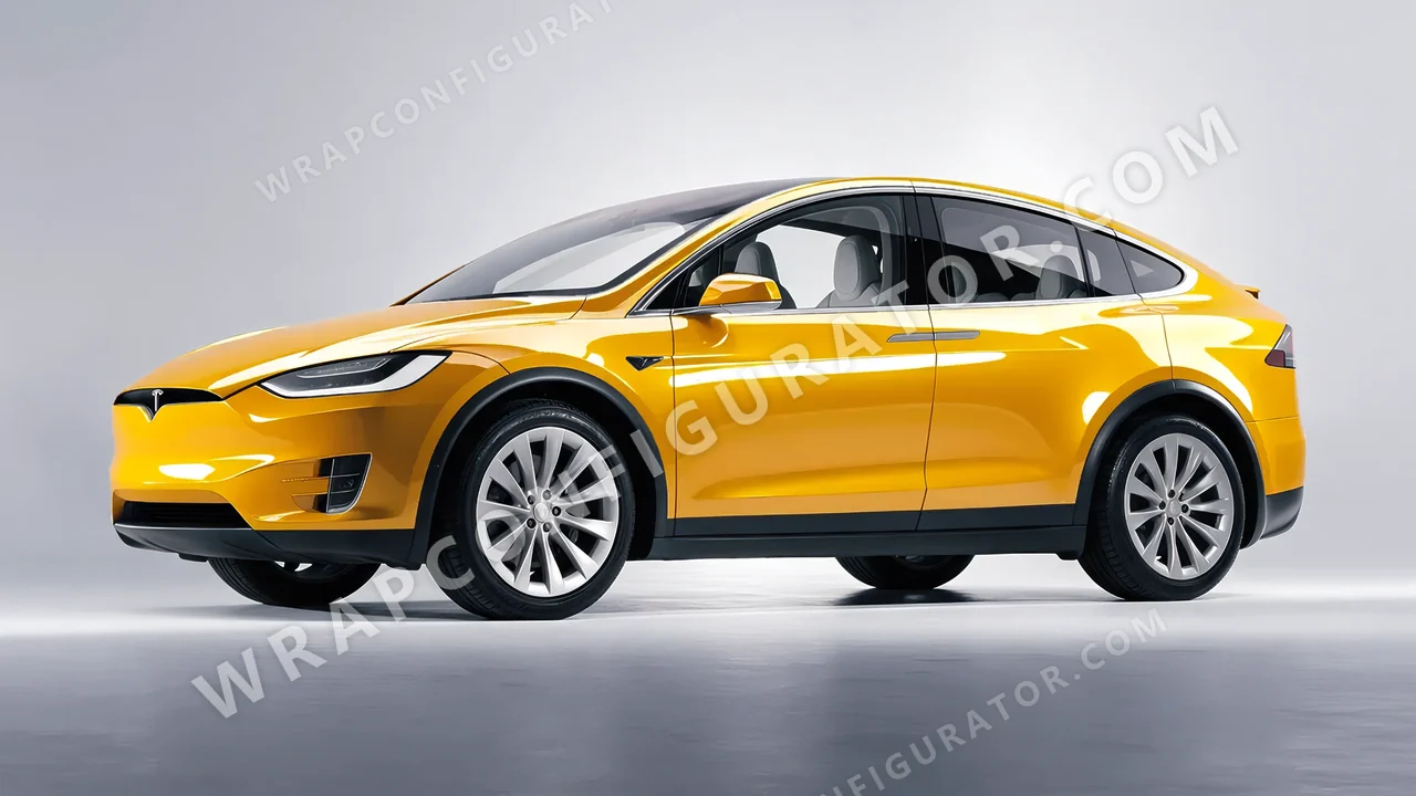 Yellow Tesla Model X 2017 wrapped in Colourshield PPF by HyperPro Honey Yellow HGF95-P