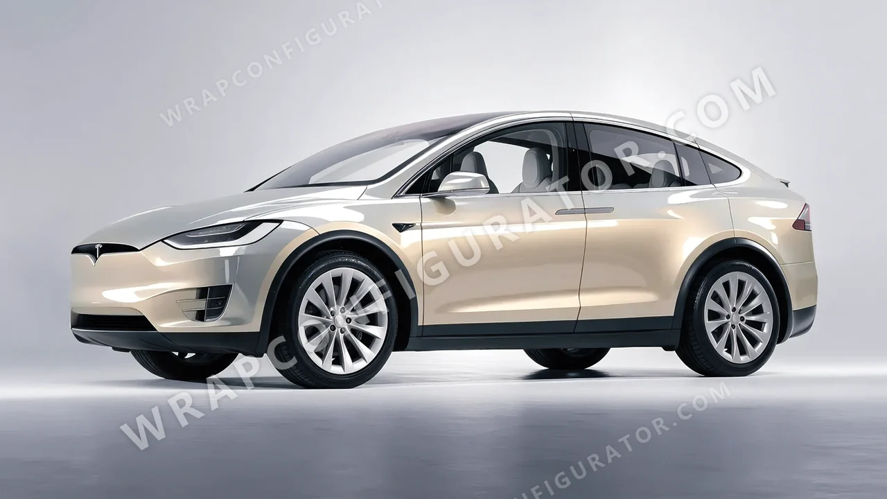Yellow Tesla Model X 2017 wrapped in Inozetek Dynamic PPF Silica Brass DPPF906