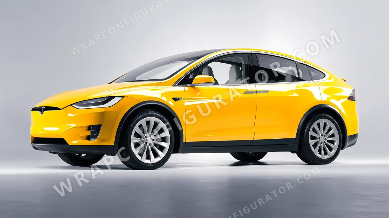 Yellow Tesla Model X 2017 wrapped in Inozetek Dynamic PPF Sunflower Yellow DPPF921