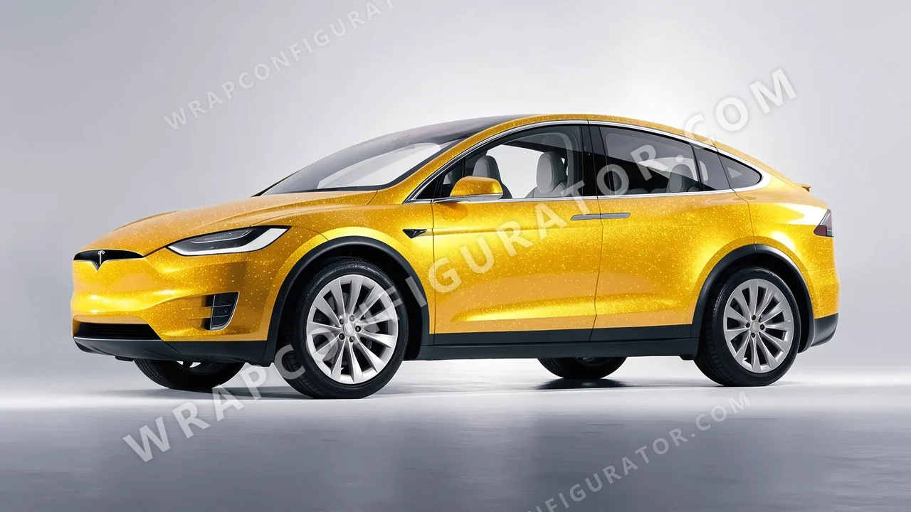 Yellow Tesla Model X 2017 wrapped in Inozetek Dynamic PPF Yellow DPPF714
