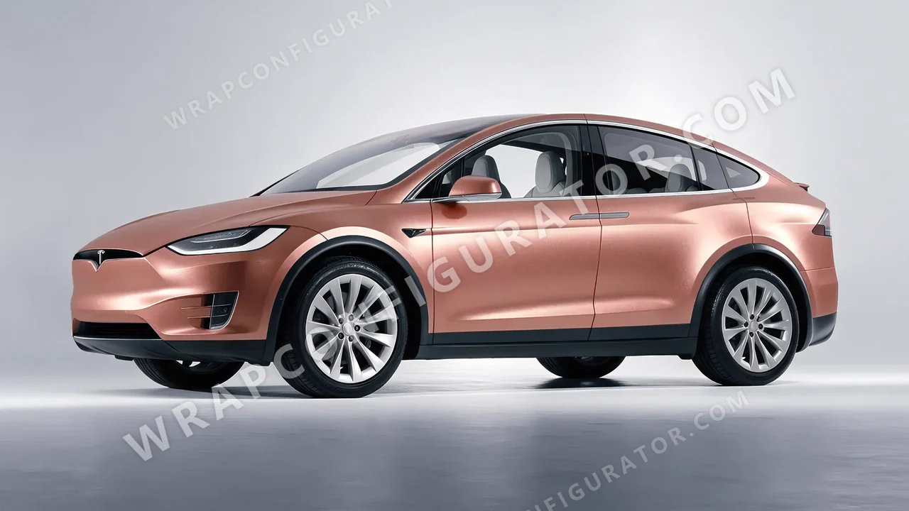Yellow Tesla Model X 2017 wrapped in KPMF Rose Gold K75555