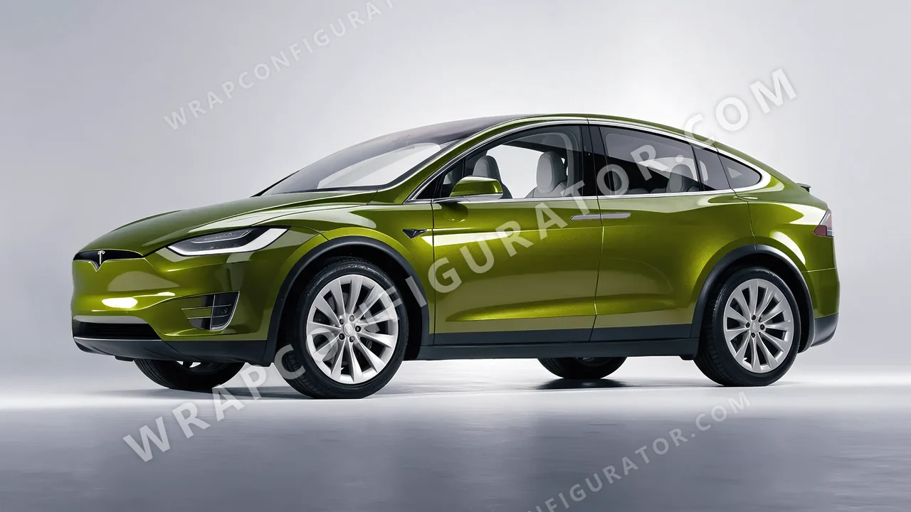 Yellow Tesla Model X 2017 wrapped in KPMF Verde Solaris K75439