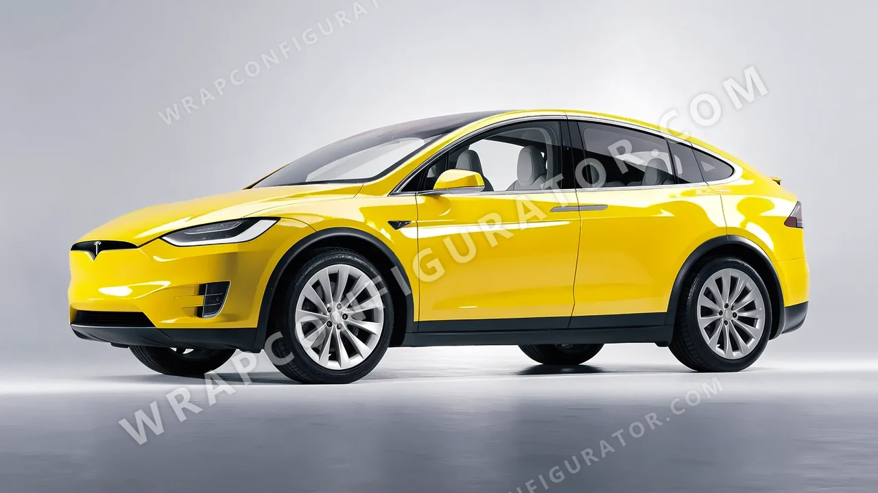 Yellow Tesla Model X 2017 wrapped in ORACAL Canary Yellow 970RA-235G