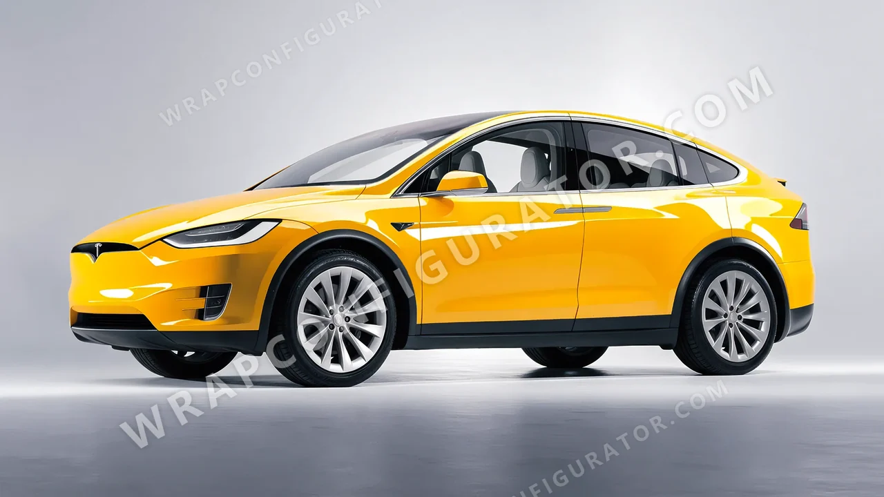 Yellow Tesla Model X 2017 wrapped in ORACAL Cargo Yellow 970RA-256G