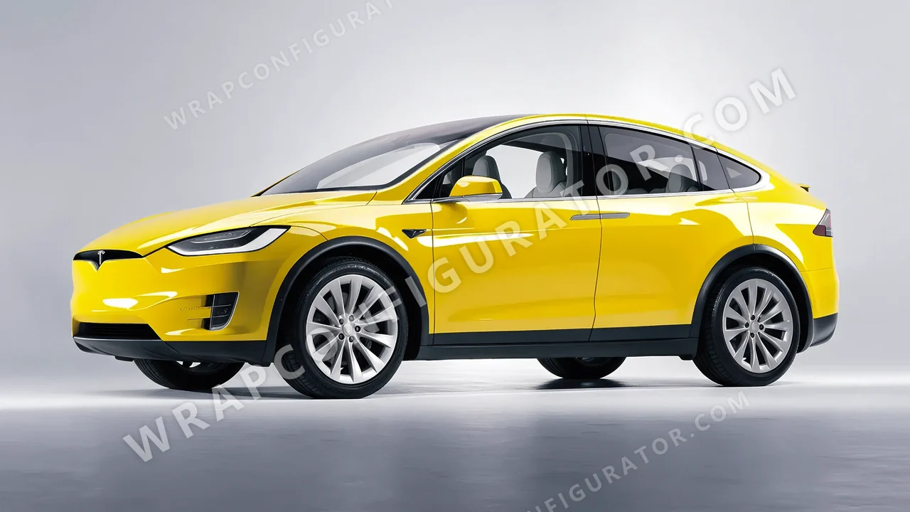 Yellow Tesla Model X 2017 wrapped in ORACAL Crocus Yellow 970RA-201G